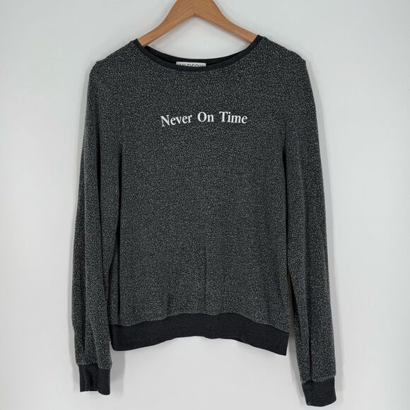 Wildfox Tops - Wildfox “Never On Time” Graphic Pullover Sweater in Charcoal Gray | Size Medium